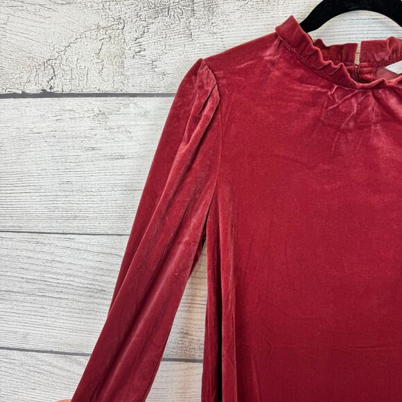 Time & Tru Women's Mauve Velvet Long Sleeve Ruffle Mock Neck Dress Size Small - Picture 8 of 9